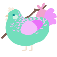 A mint and lavender chicken with a half-lace pattern