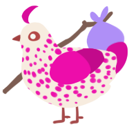 A cream and fuchsia chicken with a speckle pattern