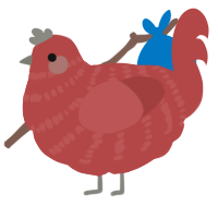 A red chicken with a bar pattern
