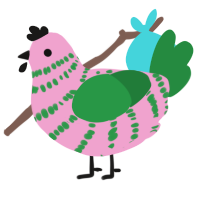 A pink and viridian chicken with a bar pattern