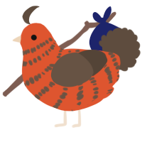 A vermilion and bark chicken with a bar pattern