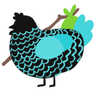 A black and aqua chicken with a lace pattern