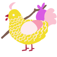 supernova, a yellow and rose chicken with a lace pattern