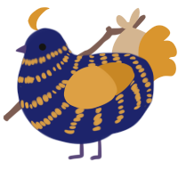 Vincent, a navy and orange chicken with a bar pattern