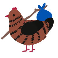 A russet and black chicken with a bar pattern