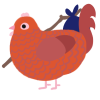 A vermilion and red chicken with a lace pattern