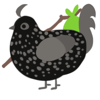 A black and grey chicken with a speckle pattern