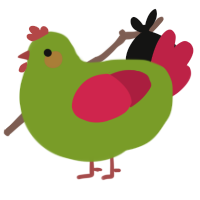 A chartreuse and crimson chicken
