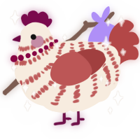 A cream and red chicken with a bar pattern
