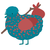A sea and red chicken with a speckle pattern