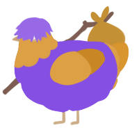 A blurple and orange chicken with a head pattern