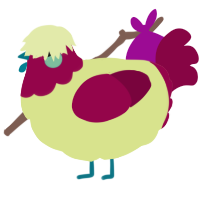 A lemon and maroon chicken with a head pattern