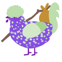 A blurple and gluppy chicken with a speckle pattern