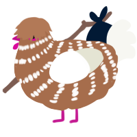 A brown and white chicken with a bar pattern