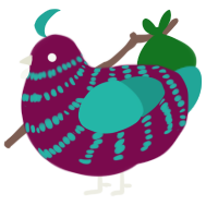 A wine and turquoise chicken with a bar pattern
