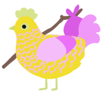 A yellow and lavender chicken with a lace pattern