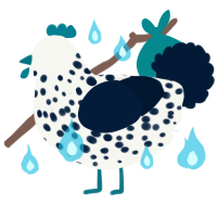 A white and tumblr chicken with a speckle pattern