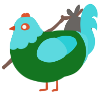 A leaf and aqua chicken with a head pattern
