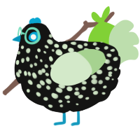 A black and gluppy chicken with a speckle pattern