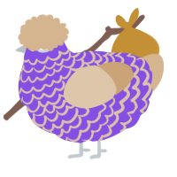 A blurple and beige chicken with a lace pattern