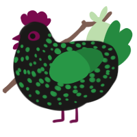 A sable and viridian chicken with a speckle pattern