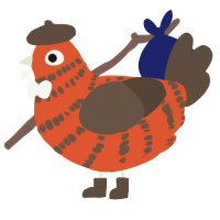 A vermilion and bark chicken with a bar pattern