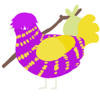 A amethyst and yellow chicken with a bar pattern