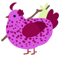 A orchid and maroon chicken with a speckle pattern