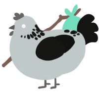 inkblot, a silver and black chicken with a neck-speckle pattern