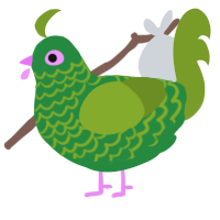 A viridian and chartreuse chicken with a lace pattern