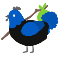A black and ultramarine chicken with a head pattern