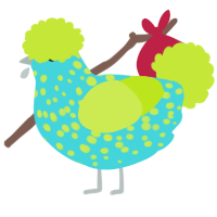 A aqua and lime chicken with a speckle pattern