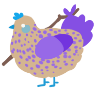 A beige and blurple chicken with a speckle pattern