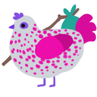 A mist and fuchsia chicken with a speckle pattern