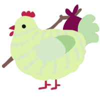 A apple and gluppy chicken with a bar pattern