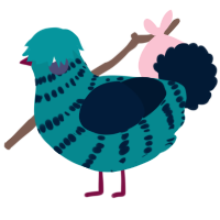A teal and tumblr chicken with a bar pattern
