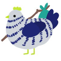 A mist and navy chicken with a bar pattern