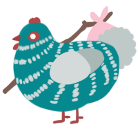 A teal and silver chicken with a bar pattern