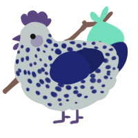 A silver and navy chicken with a speckle pattern