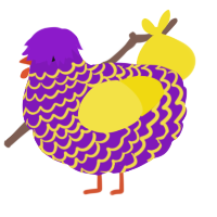 A violet and yellow chicken with a lace pattern