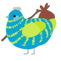 A cerulean and lime chicken with a bar pattern