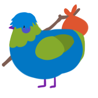 A sapphire and chartreuse chicken with a head pattern