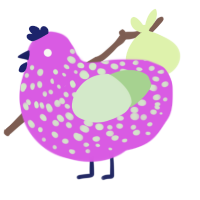 A orchid and gluppy chicken with a speckle pattern