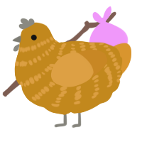 A ochre and orange chicken with a bar pattern