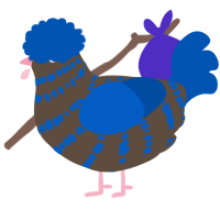 A bark and ultramarine chicken with a bar pattern
