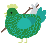A viridian and turquoise chicken with a lace pattern