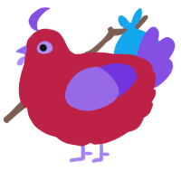 A crimson and blurple chicken