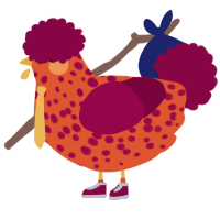 A vermilion and maroon chicken with a speckle pattern