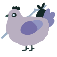 A teal and chartreuse chicken