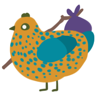 A orange and sea chicken with a speckle pattern